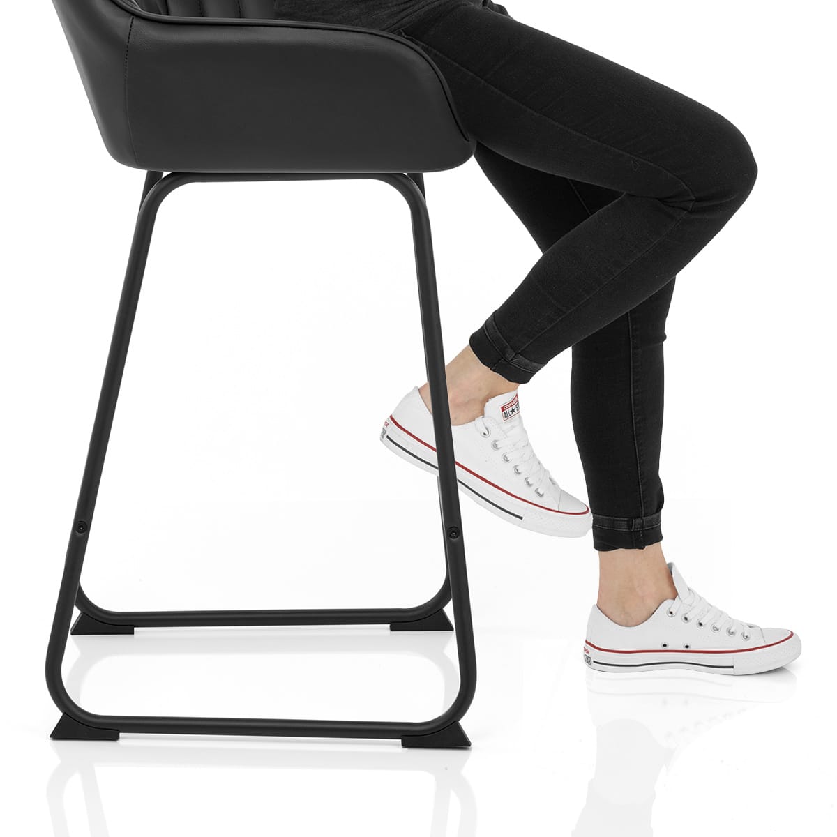 Kanto Real Leather Bar Stool Black Frame Image