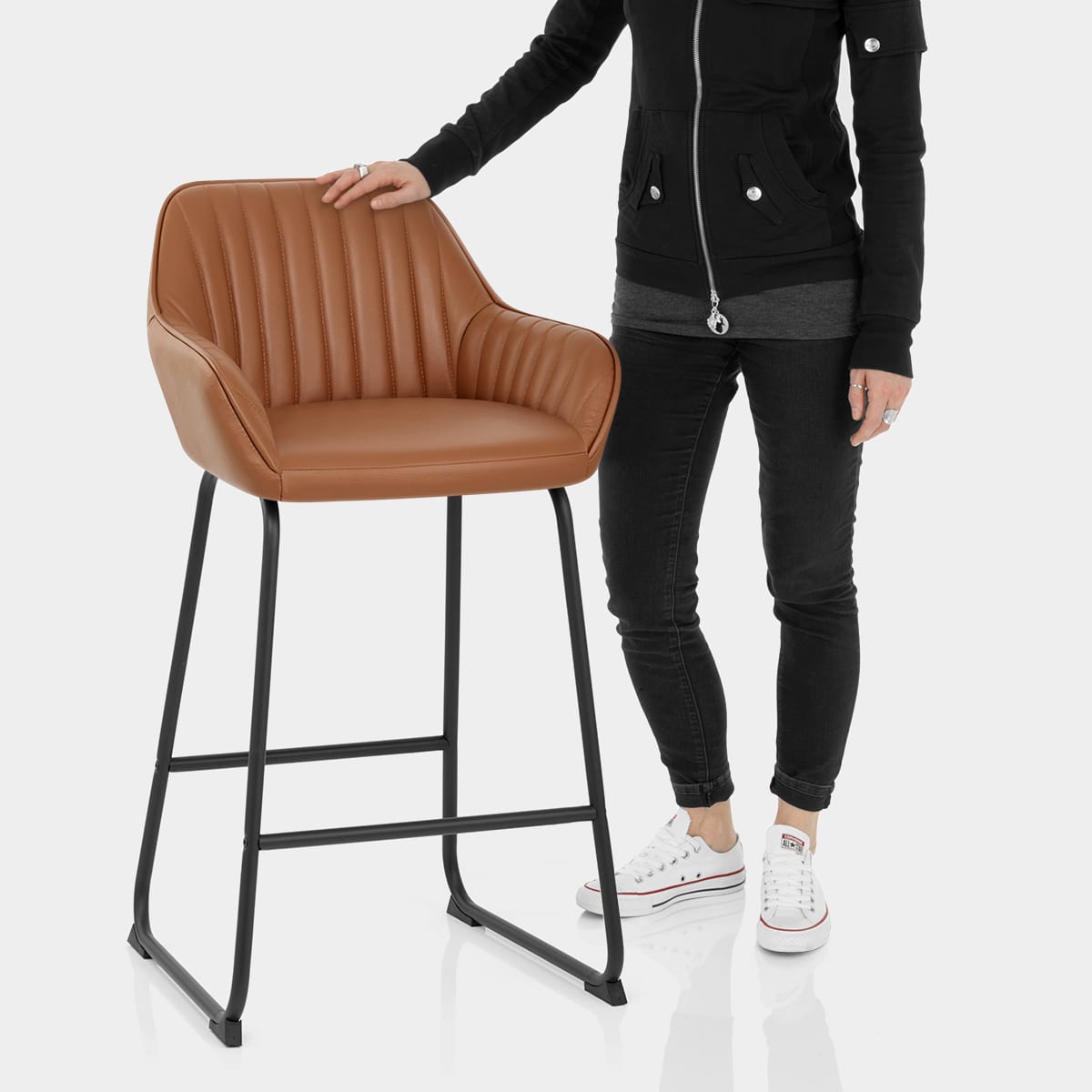 Kanto Real Leather Bar Stool Brown Features Image