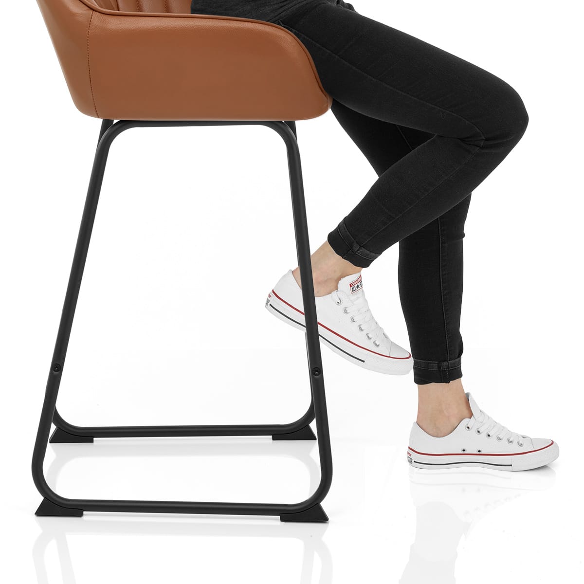 Kanto Real Leather Bar Stool Brown Frame Image