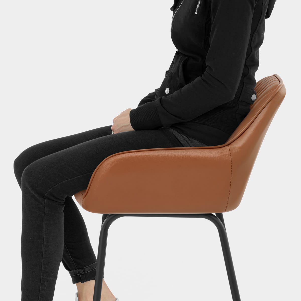 Kanto Real Leather Bar Stool Brown Seat Image