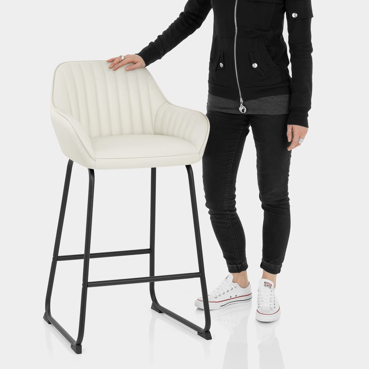 Kanto Real Leather Bar Stool Cream Features Image