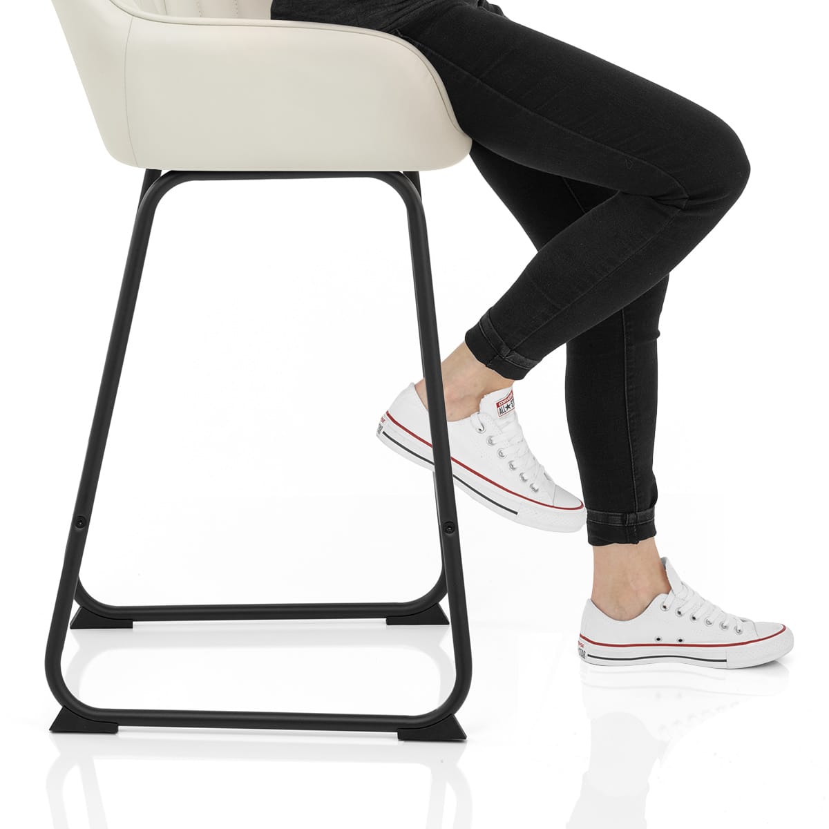 Kanto Real Leather Bar Stool Cream Frame Image