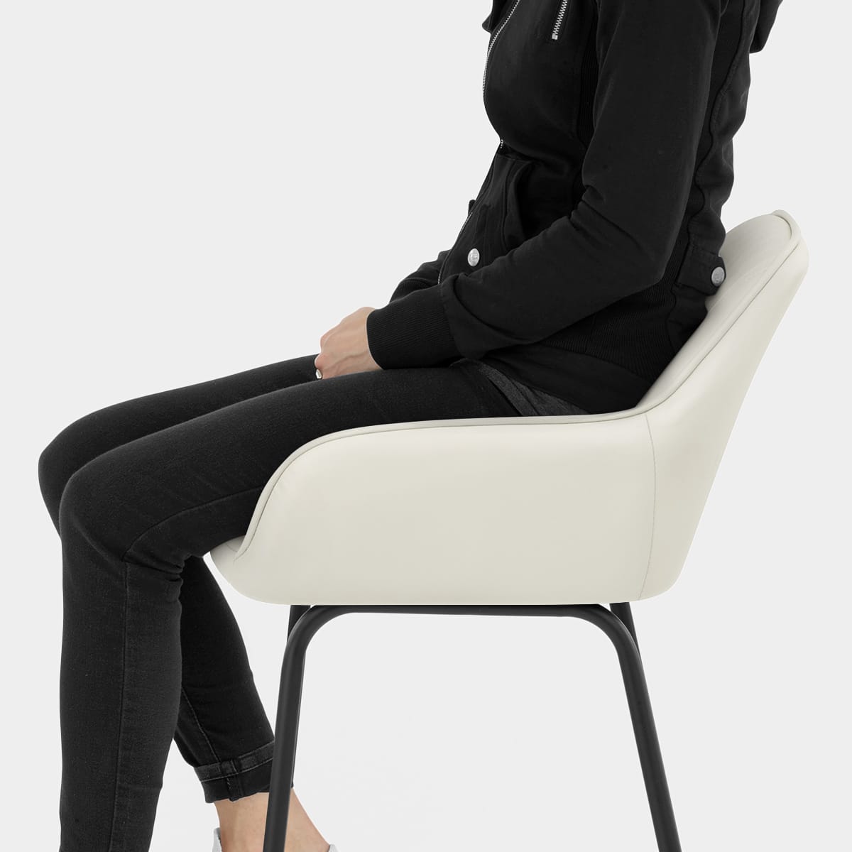 Kanto Real Leather Bar Stool Cream Seat Image