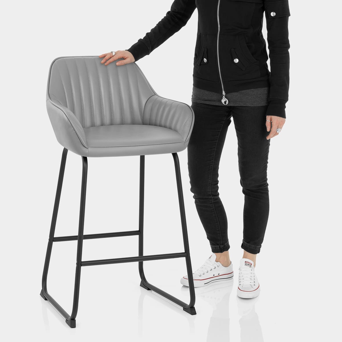 Kanto Real Leather Bar Stool Grey Features Image