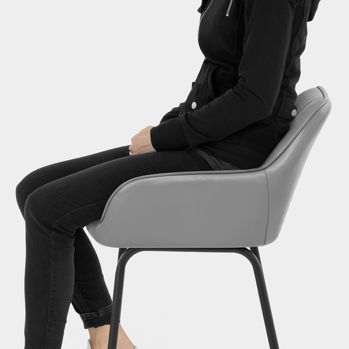 Kanto Real Leather Bar Stool Grey Seat Image