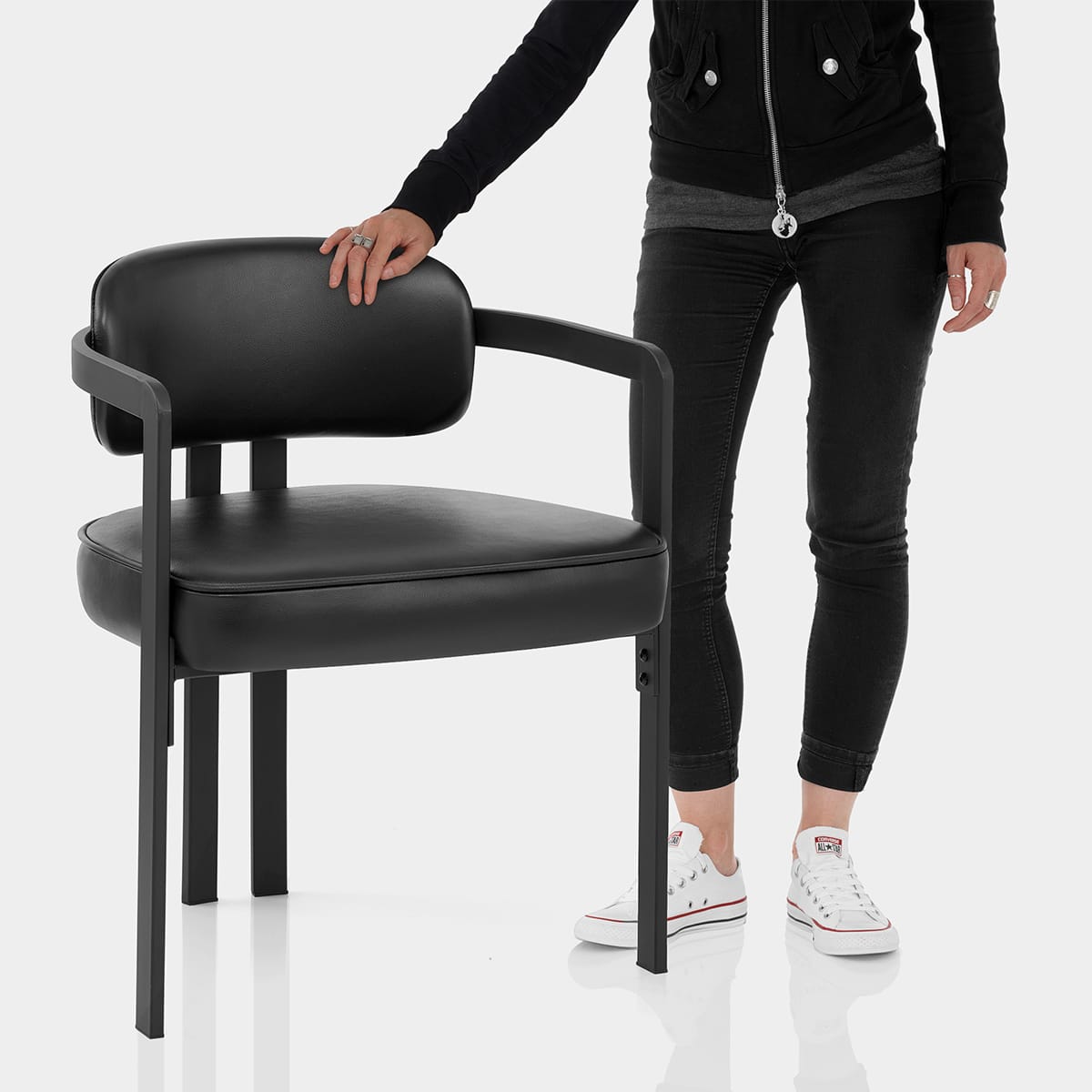 Kara Real Leather Dining Chair Black Features Image