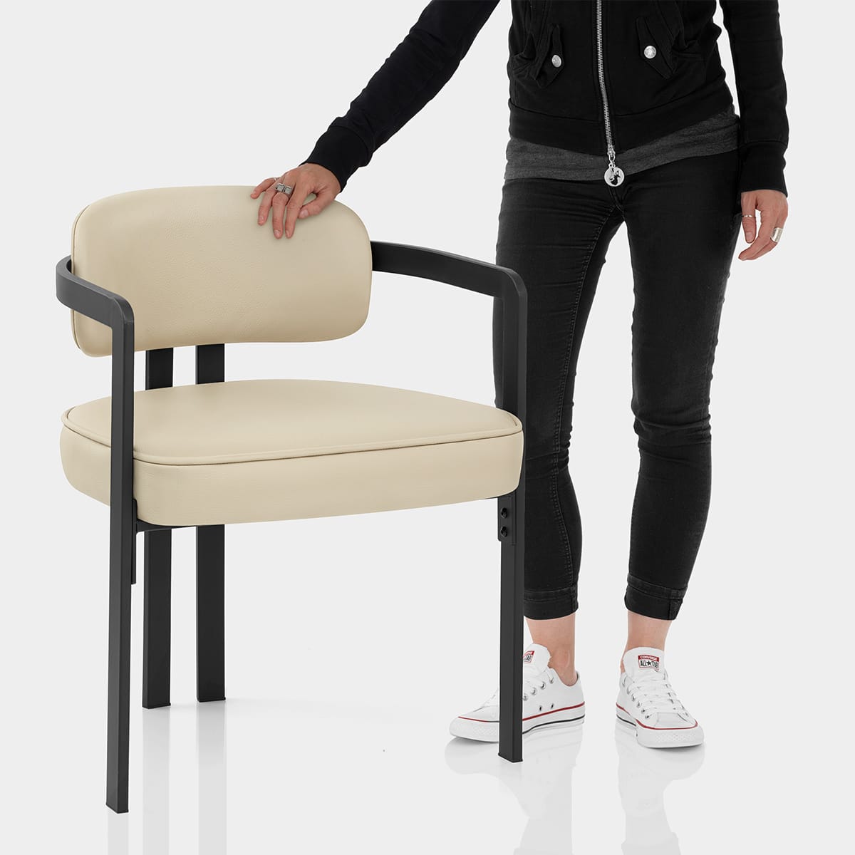 Kara Real Leather Dining Chair Cream Features Image