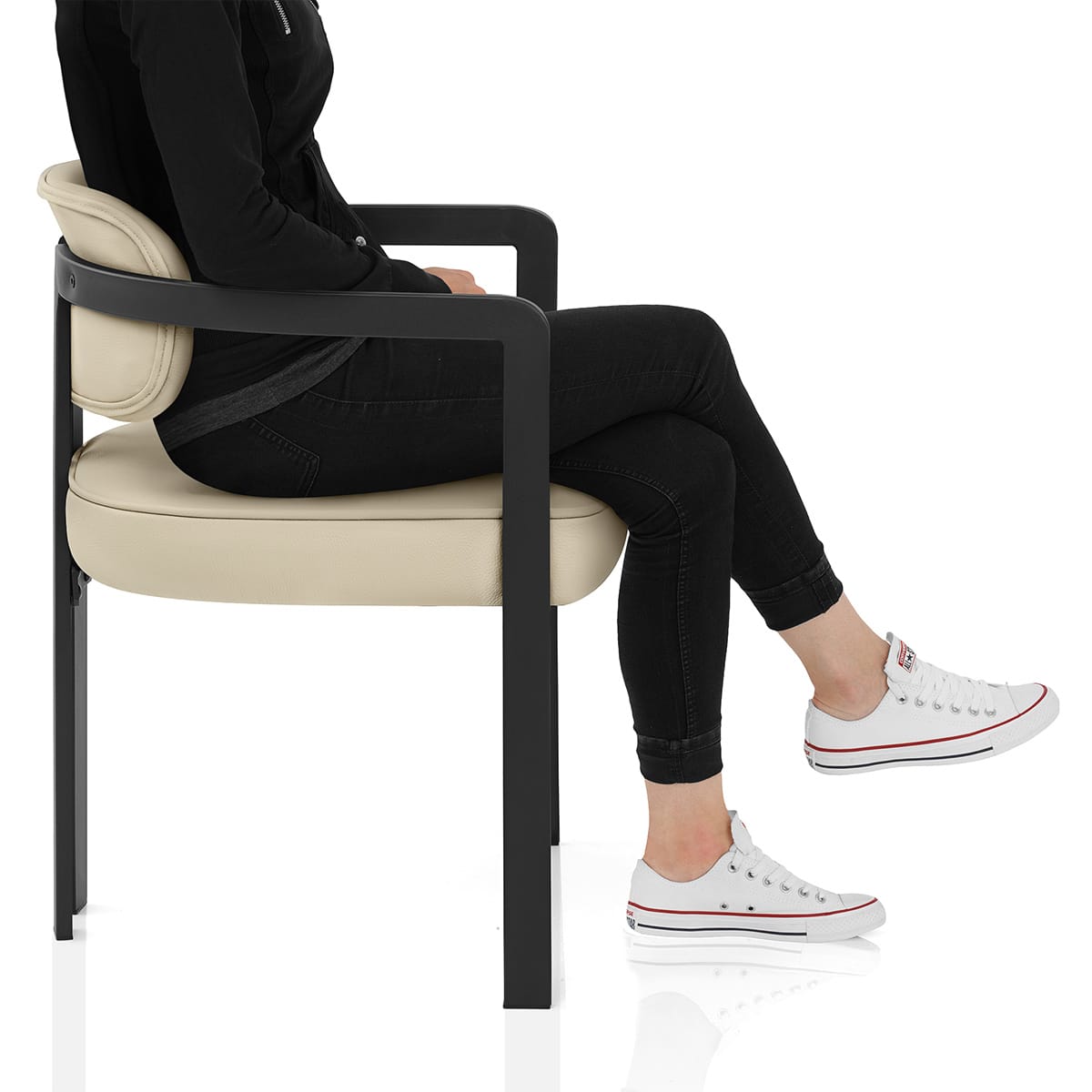 Kara Real Leather Dining Chair Cream Frame Image