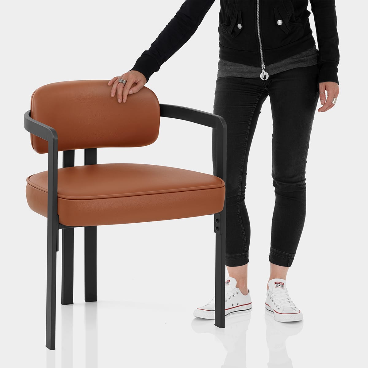 Kara Real Leather Dining Chair Tan Features Image