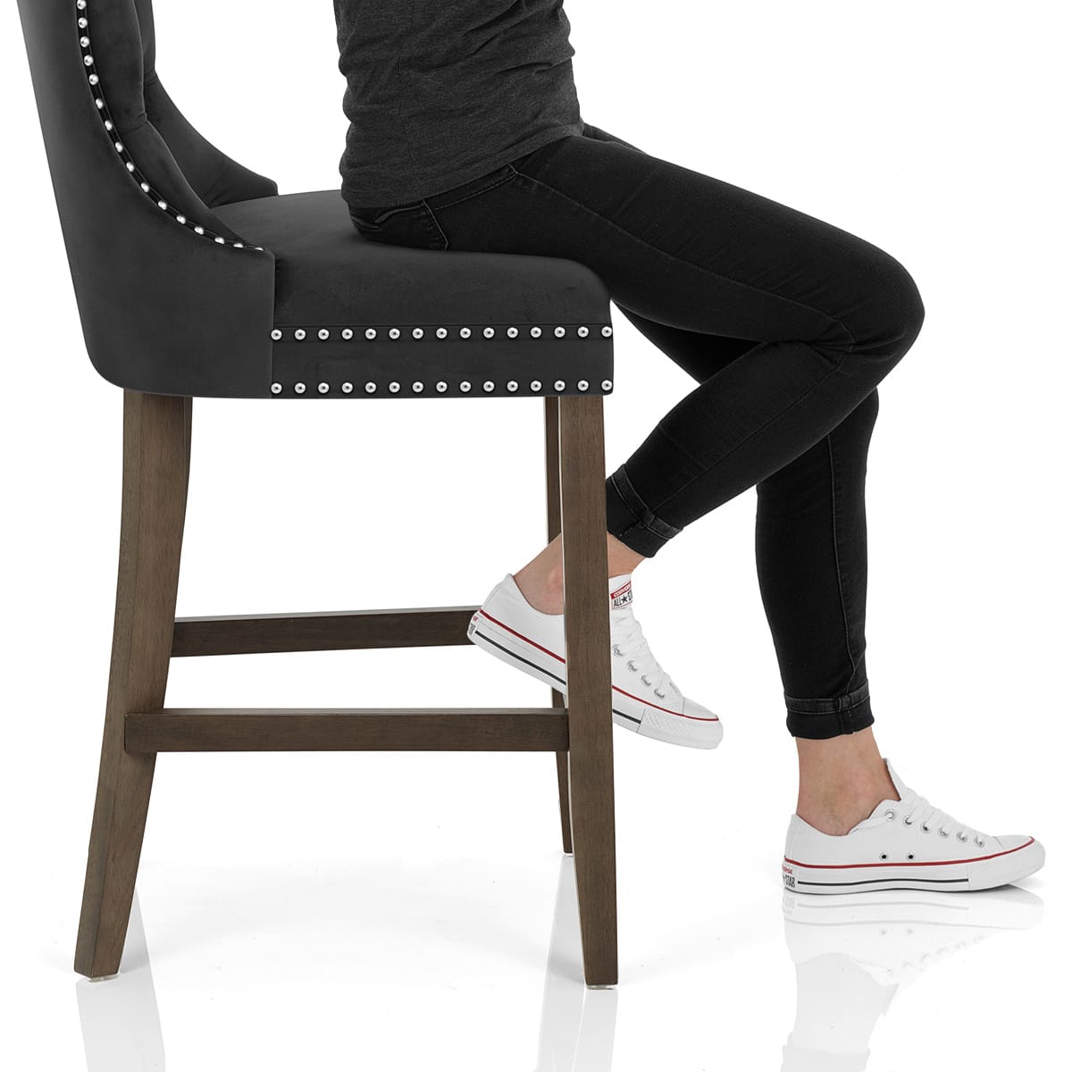 Kensington Wooden Stool Black Velvet Frame Image