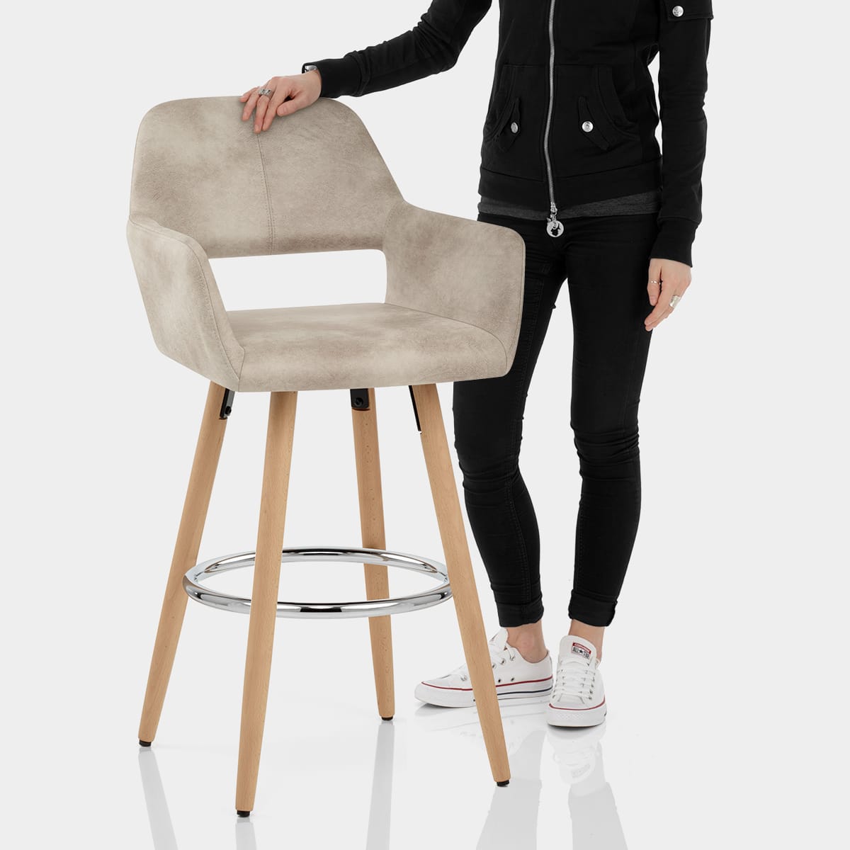 Kite Wooden Stool Antique Cream Features Image