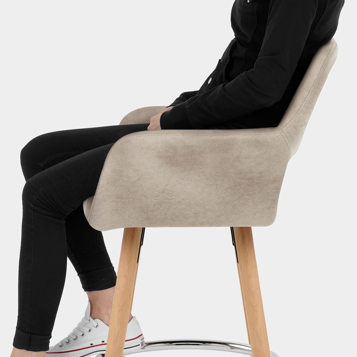 Kite Wooden Stool Antique Cream Seat Image