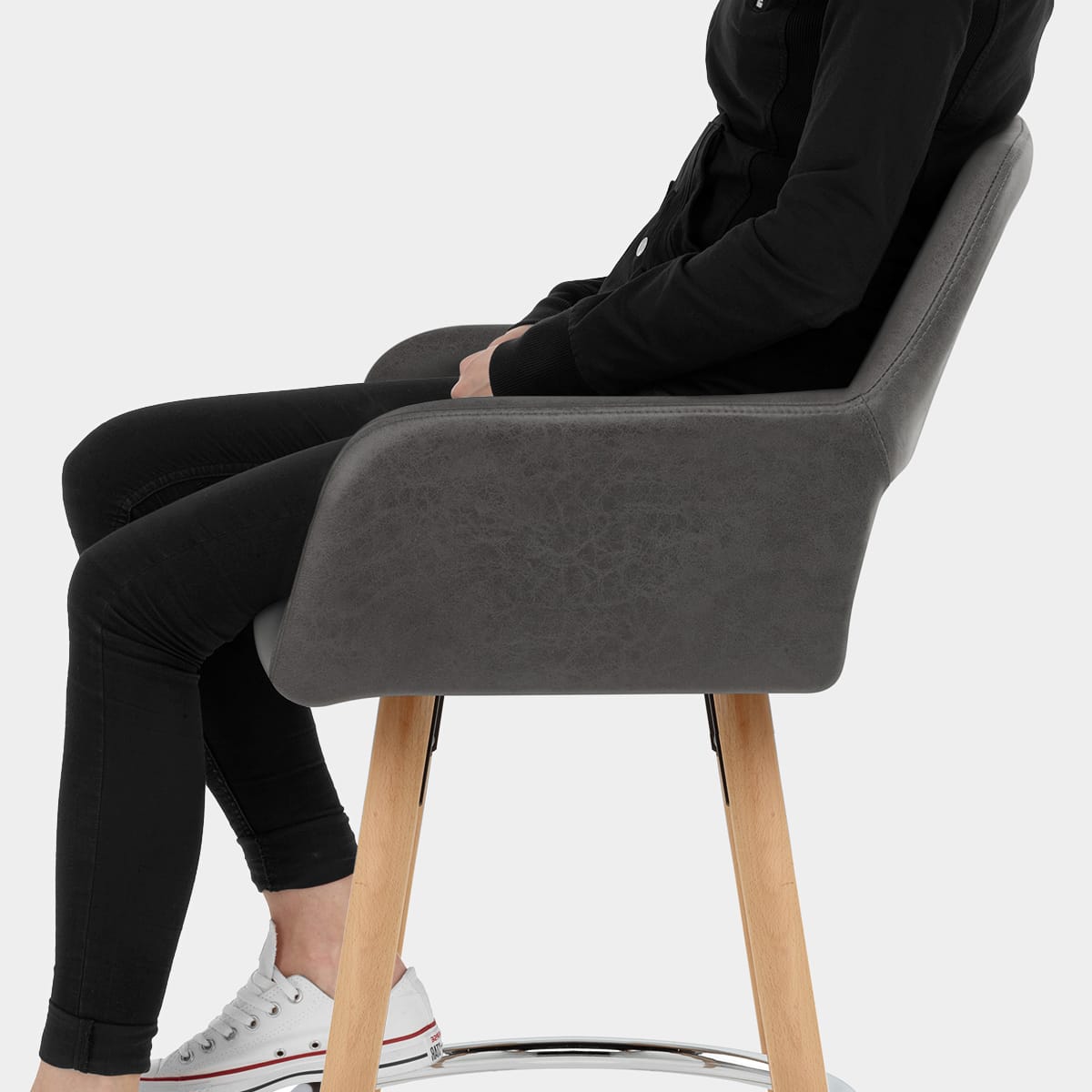 Kite Wooden Stool Grey Seat Image