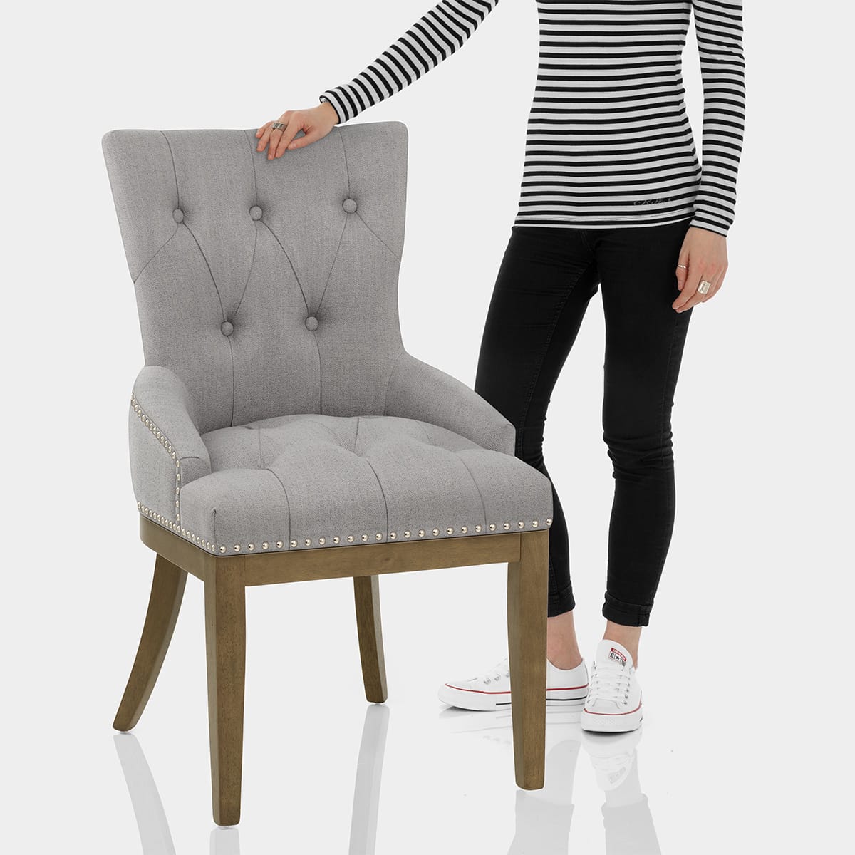 Knightsbridge Oak Chair Grey Fabric Features Image