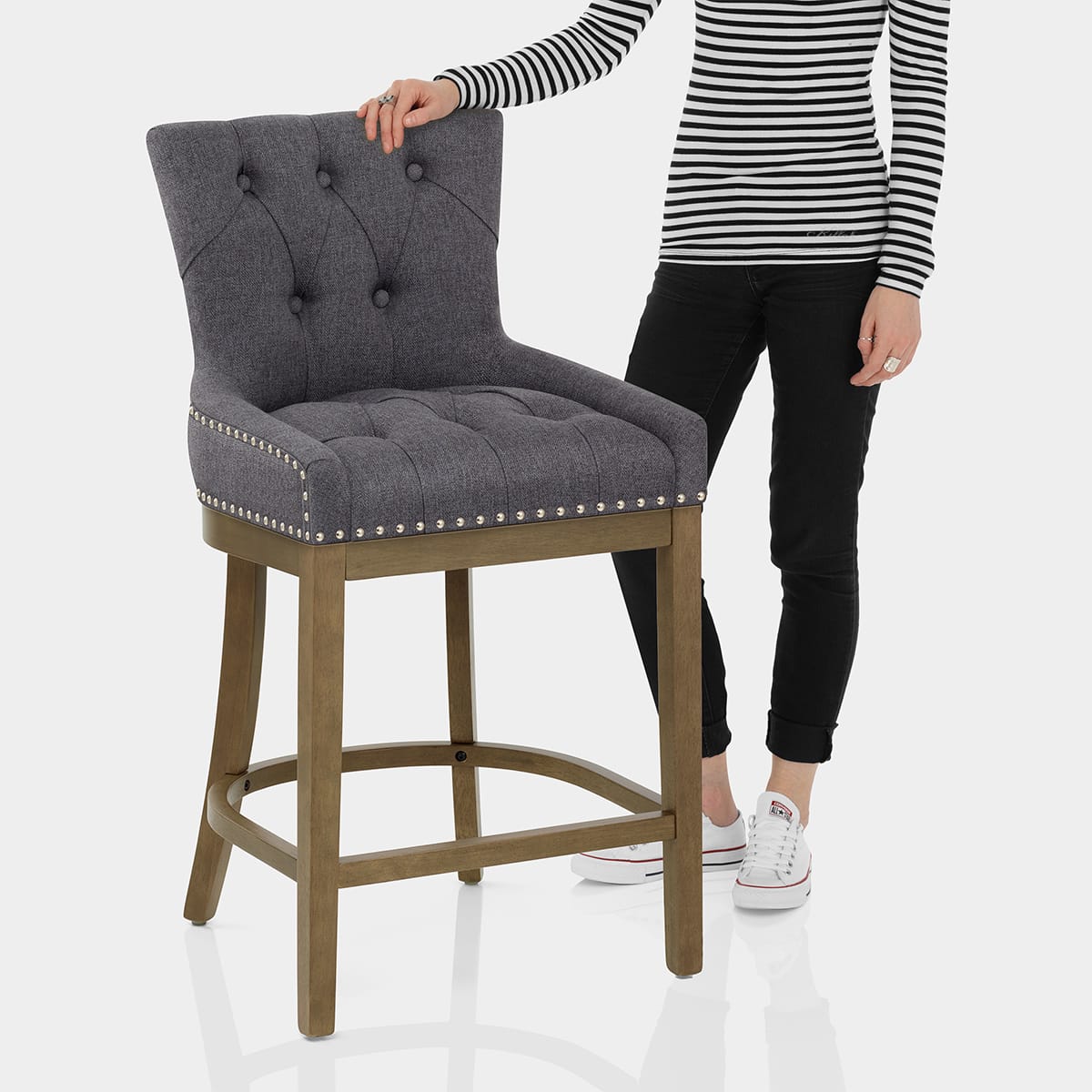 Knightsbridge Oak Stool Charcoal Fabric Features Image