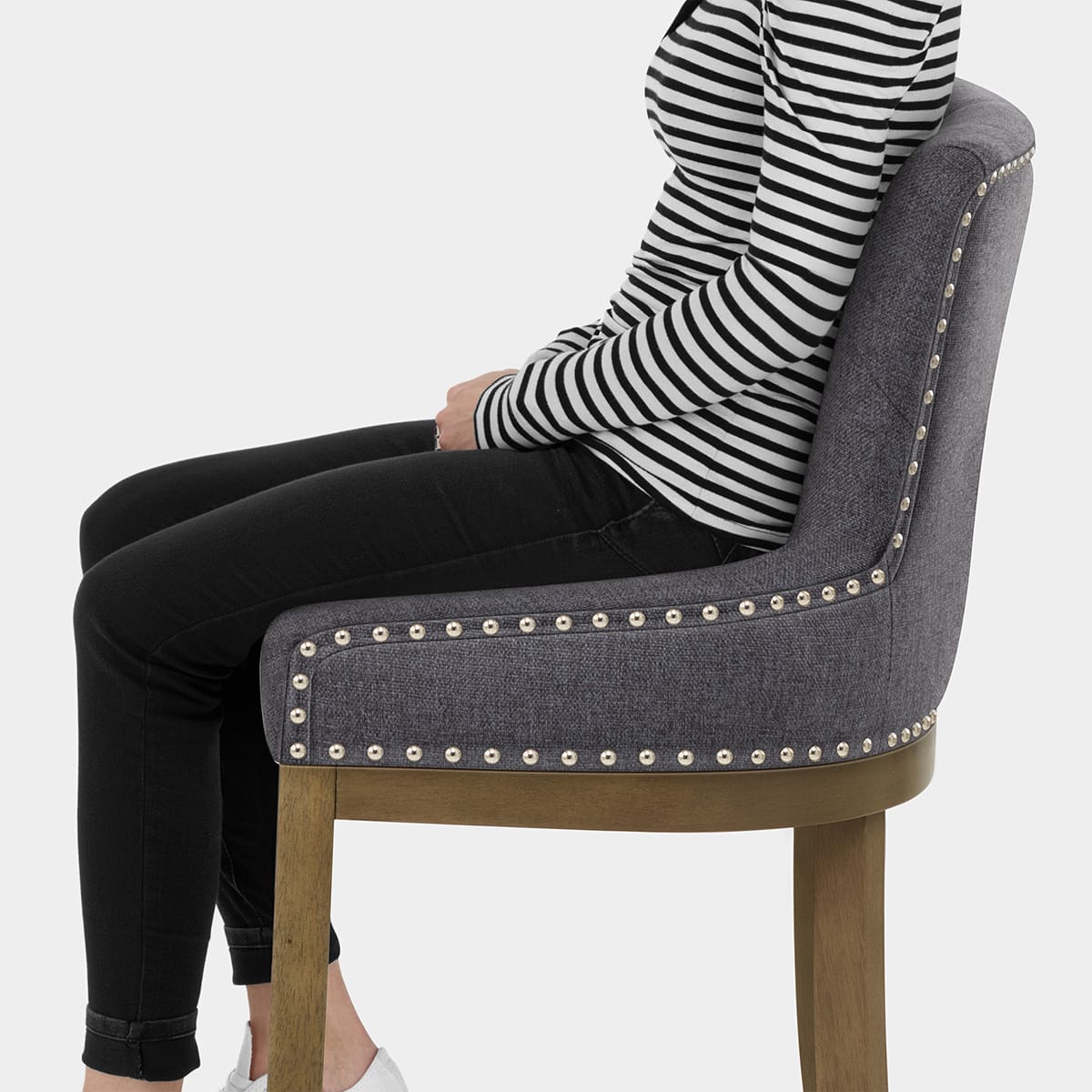 Knightsbridge Oak Stool Charcoal Fabric Seat Image