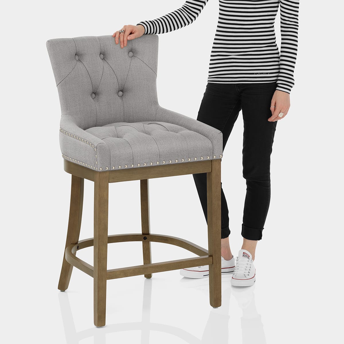 Knightsbridge Oak Stool Grey Fabric Features Image