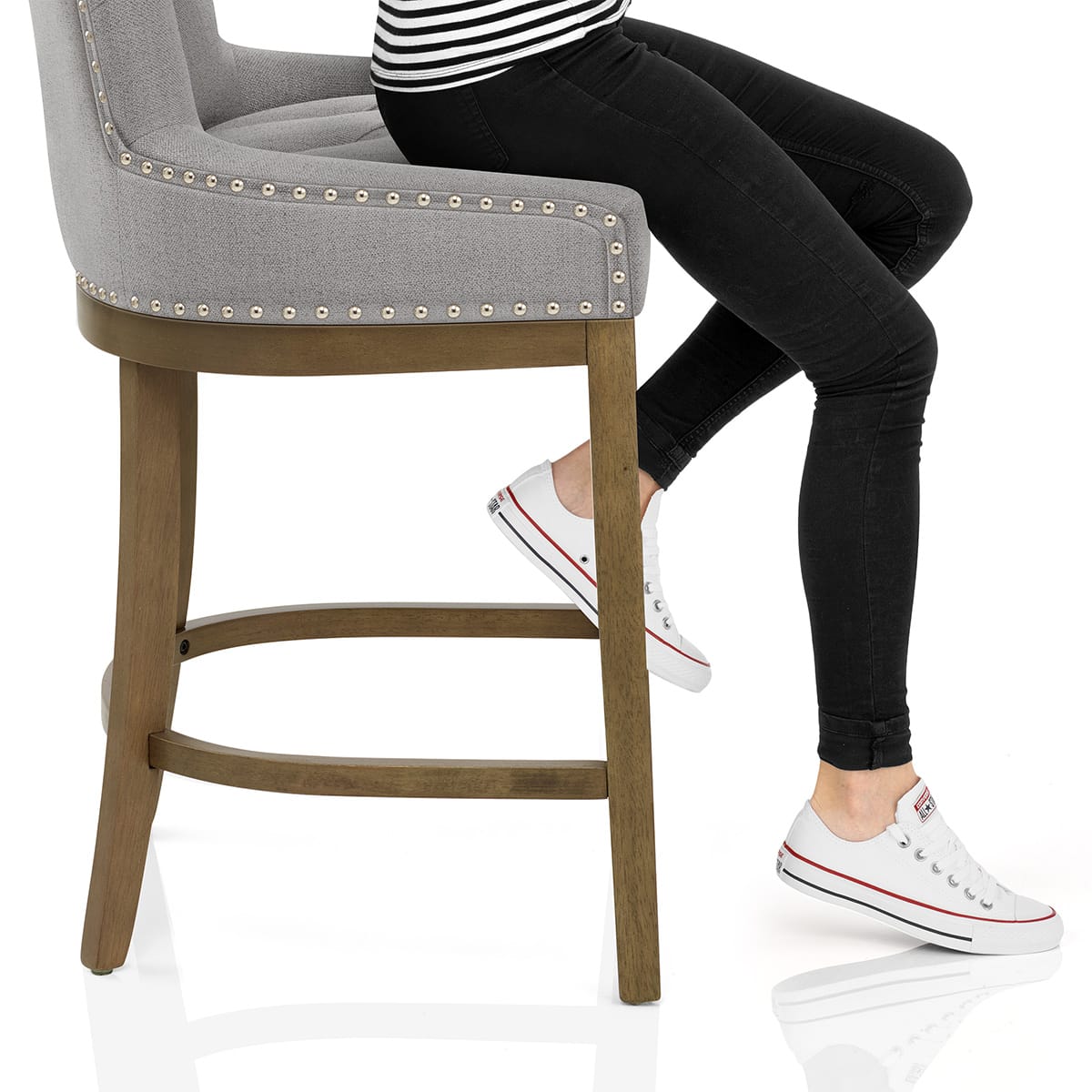 Knightsbridge Oak Stool Grey Fabric Frame Image