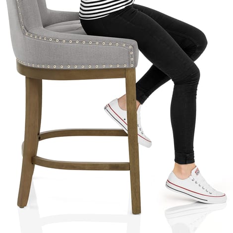 Knightsbridge Oak Stool Grey Fabric Frame Image