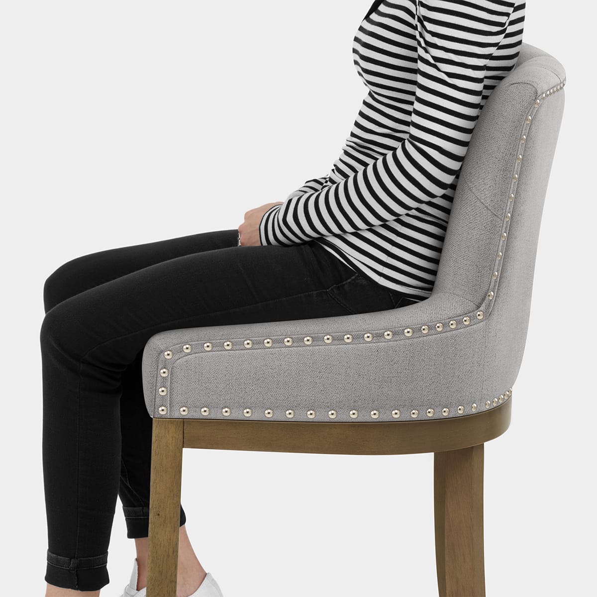 Knightsbridge Oak Stool Grey Fabric Seat Image