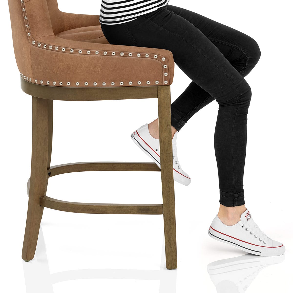 Knightsbridge Oak Stool Tan Leather Frame Image