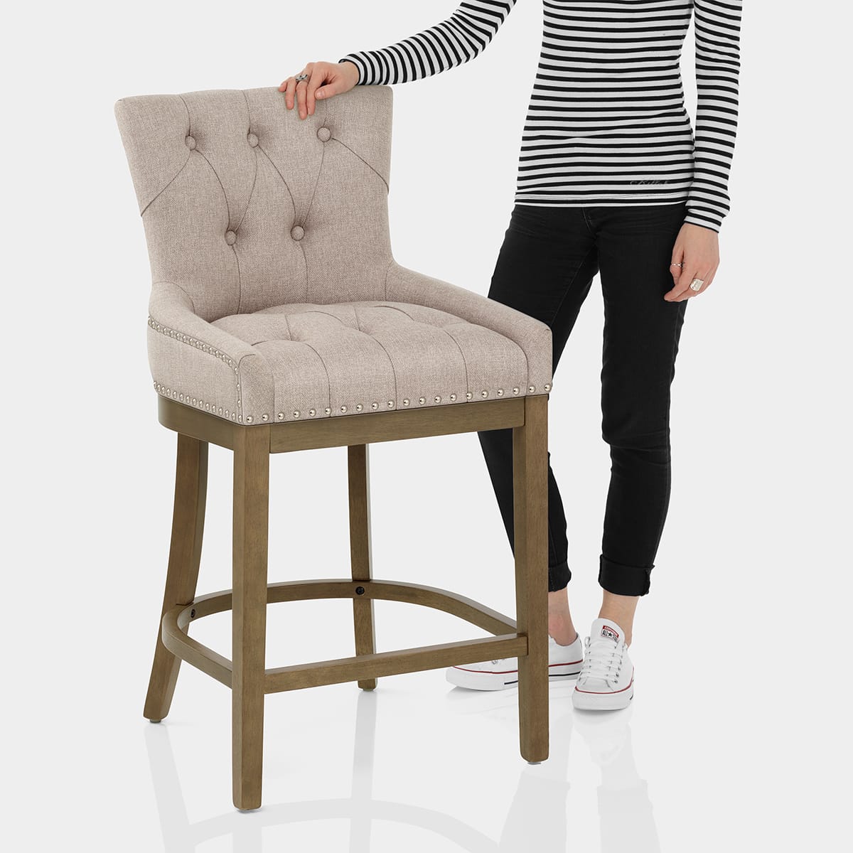 Knightsbridge Oak Stool Tweed Fabric Features Image