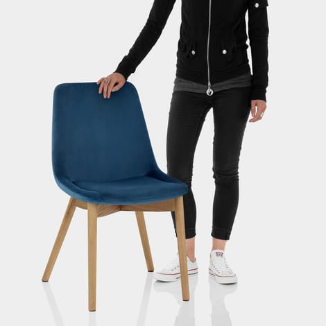Kobe Dining Chair Oak & Blue Velvet Features Image