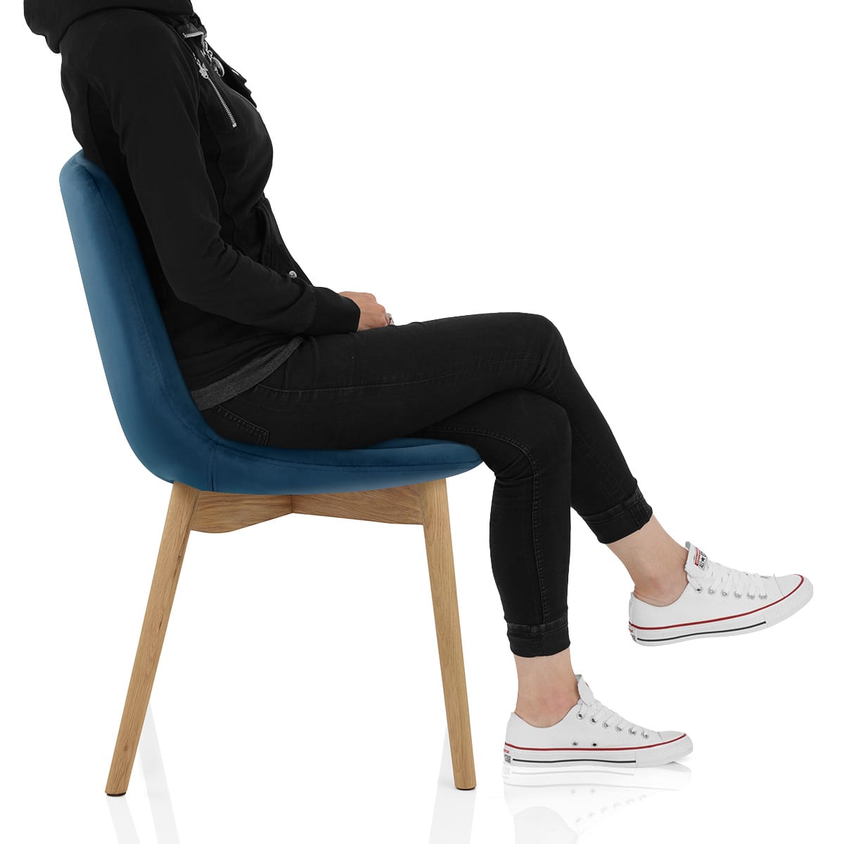 Kobe Dining Chair Oak & Blue Velvet Frame Image