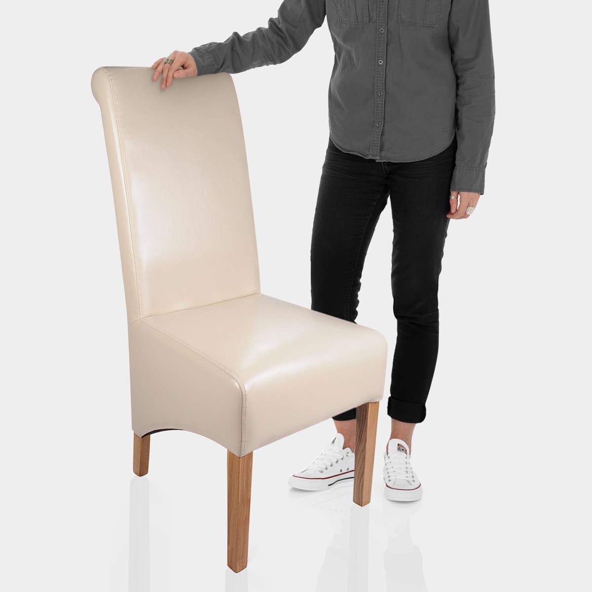 Krista Dining Chair Cream Leather Features Image