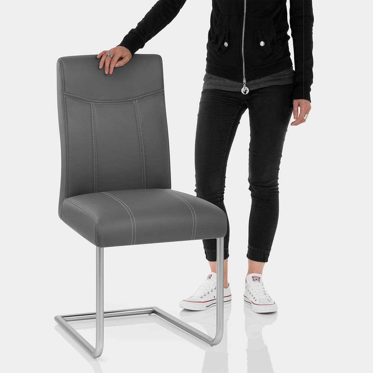 Lancaster Dining Chair Grey Leather Features Image