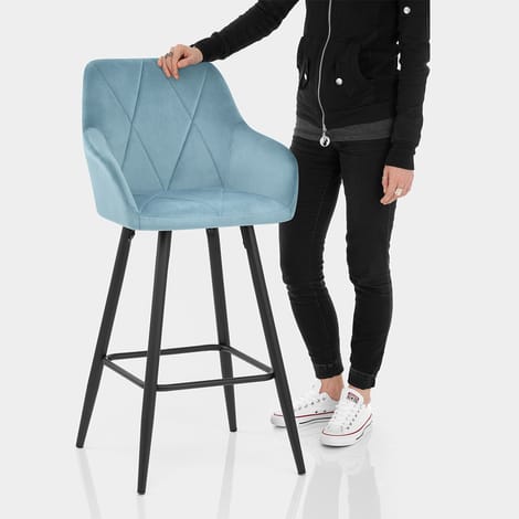 Lanson Bar Stool Sky Blue Velvet Features Image