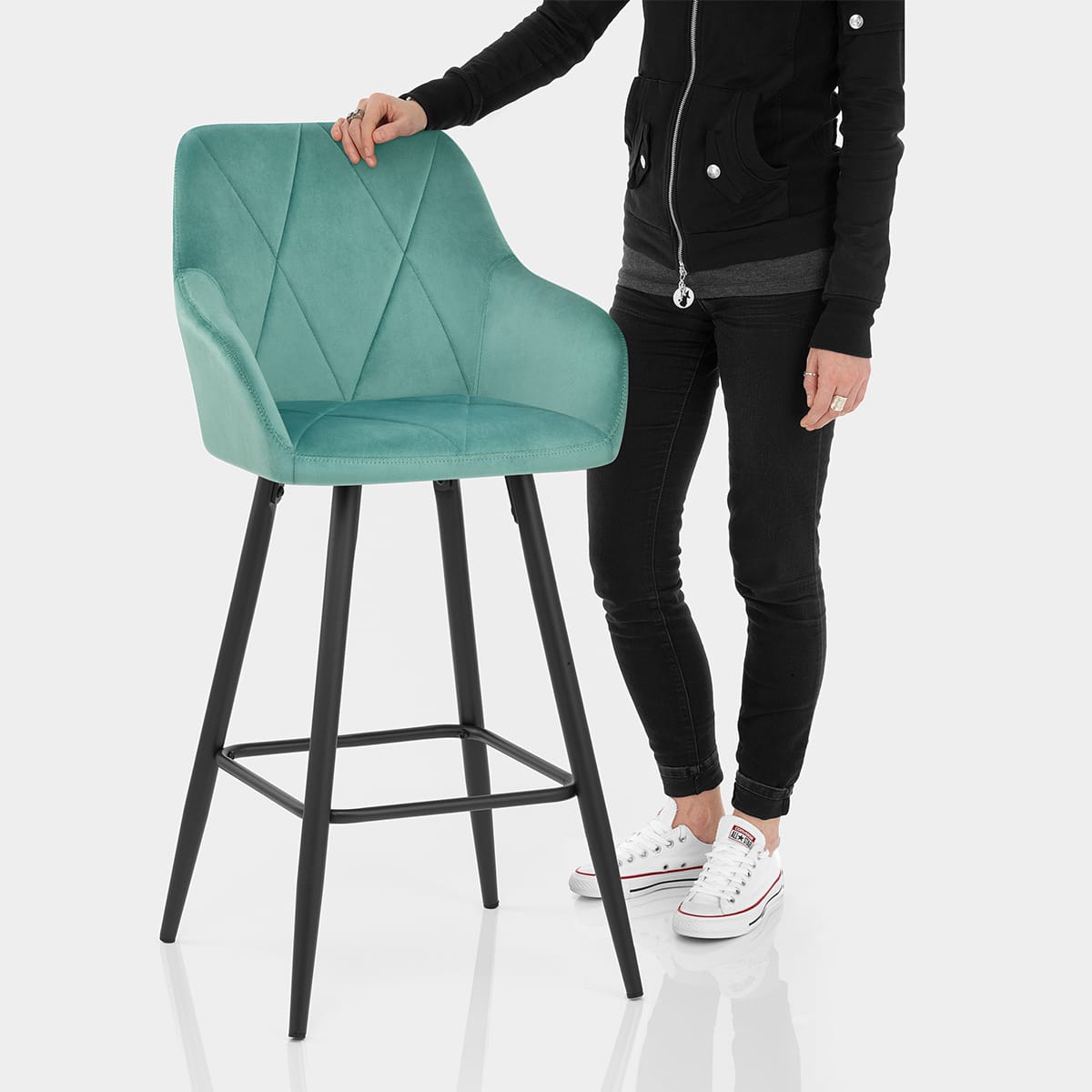 Lanson Bar Stool Teal Velvet Features Image