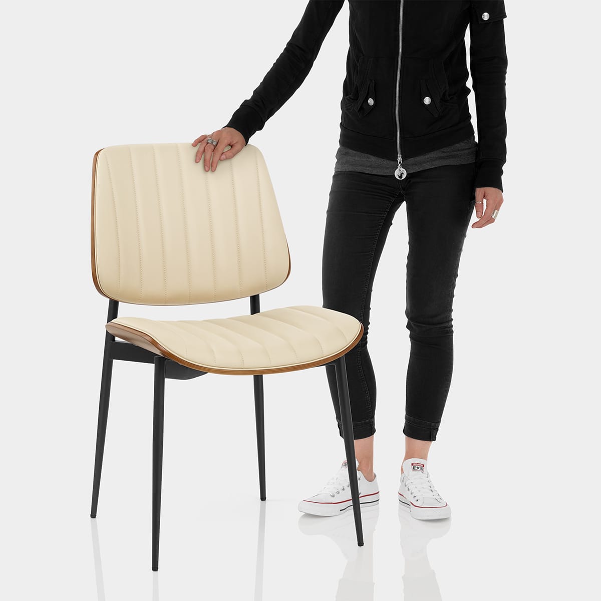 Lara Dining Chair Cream & Walnut Features Image