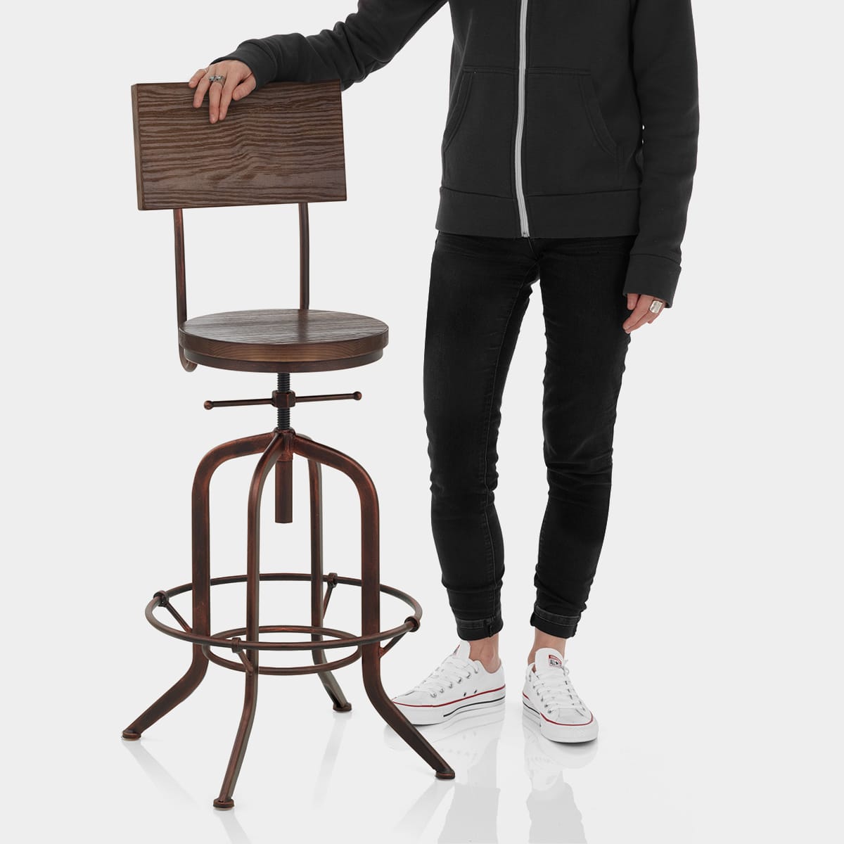 Lathe Wooden Stool Antique Copper Features Image