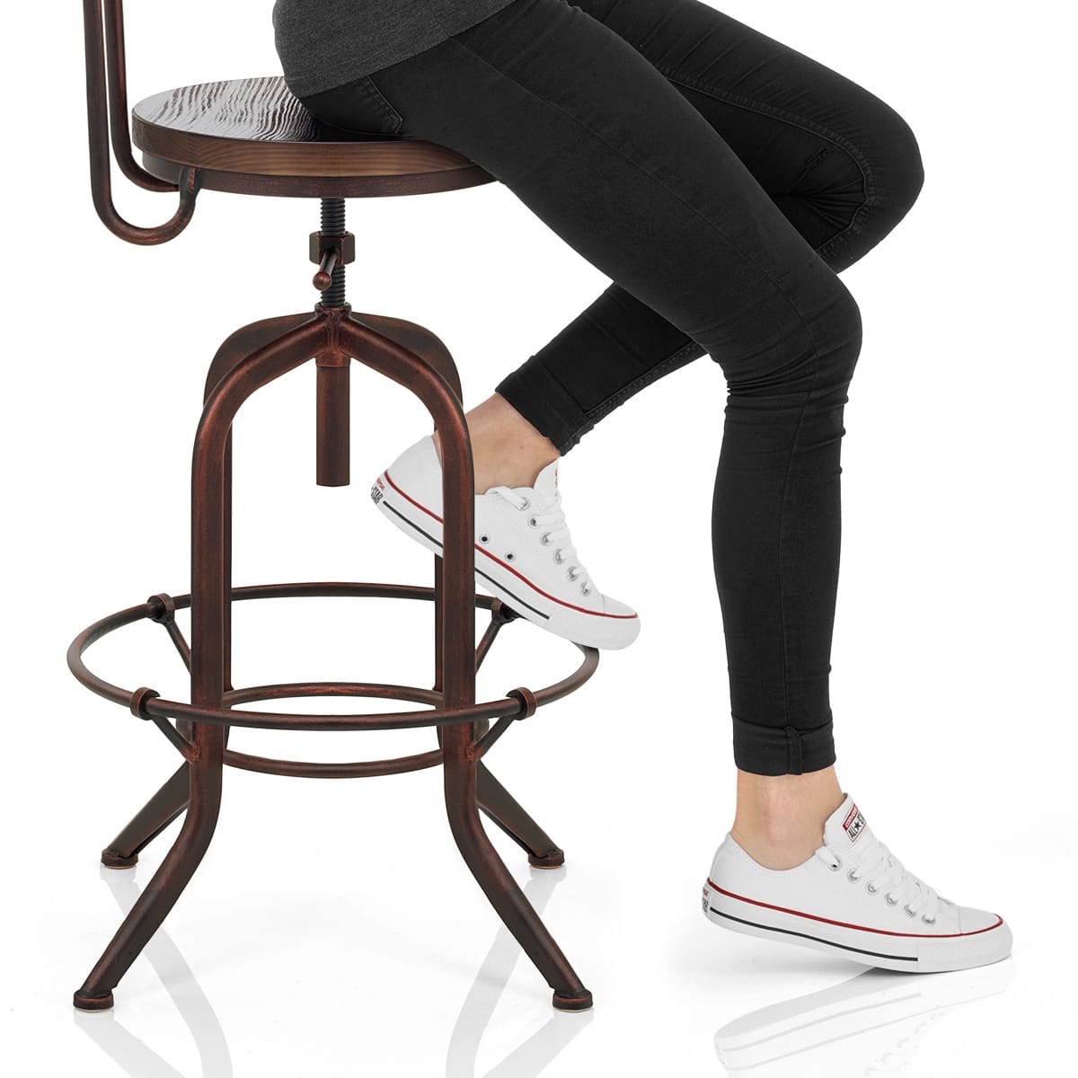 Lathe Wooden Stool Antique Copper Frame Image