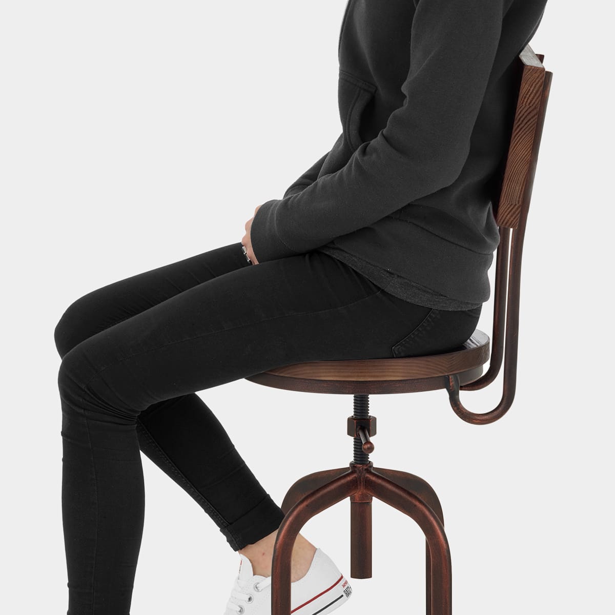 Lathe Wooden Stool Antique Copper Seat Image