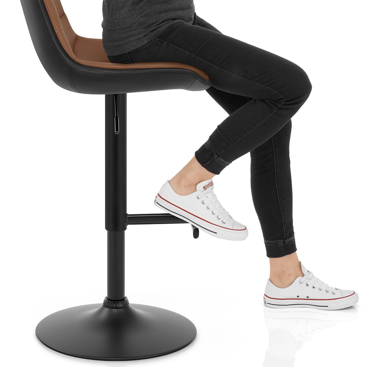 Lattice Stool Black & Tan Leather Frame Image