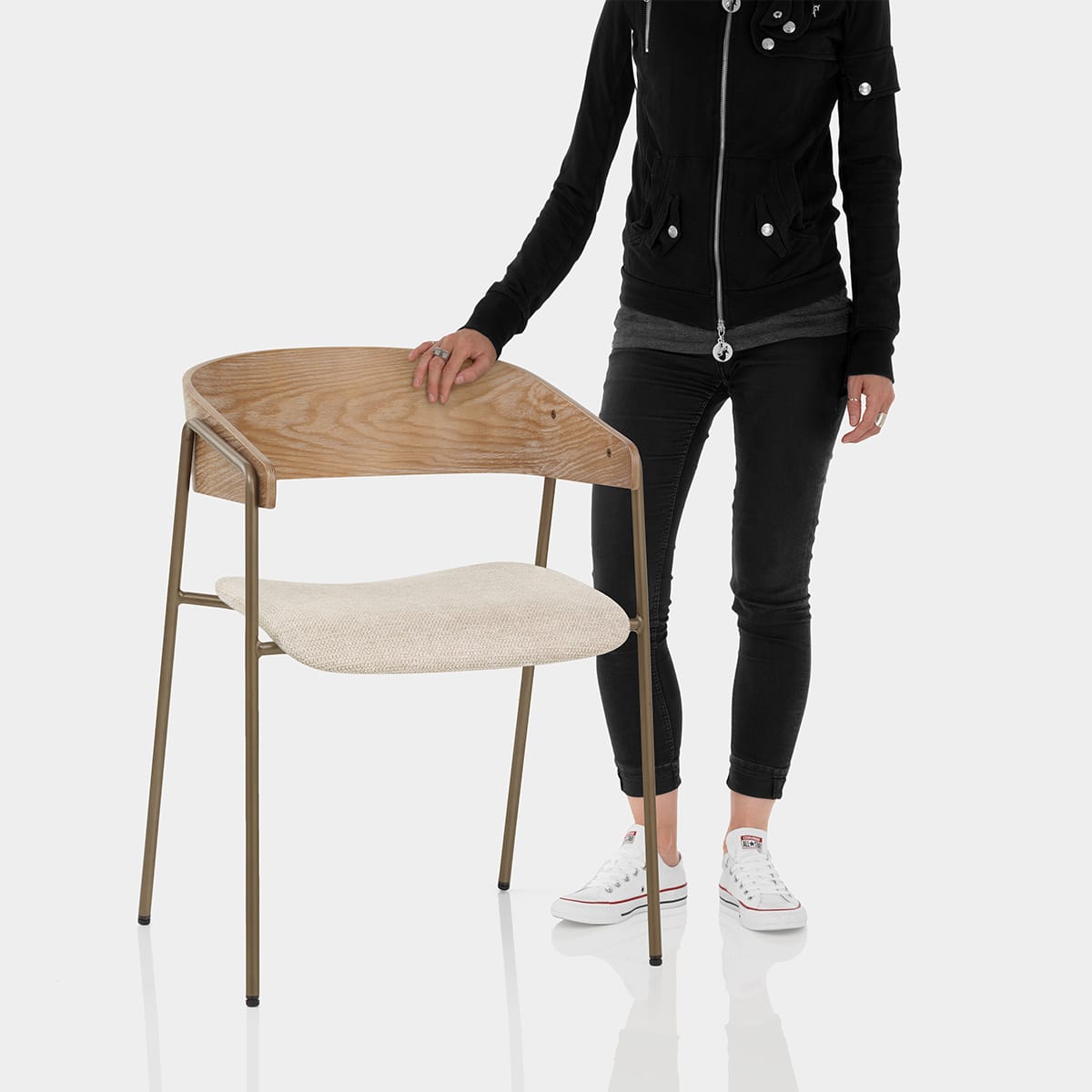 Lauren Oak Dining Chair Beige Fabric Features Image