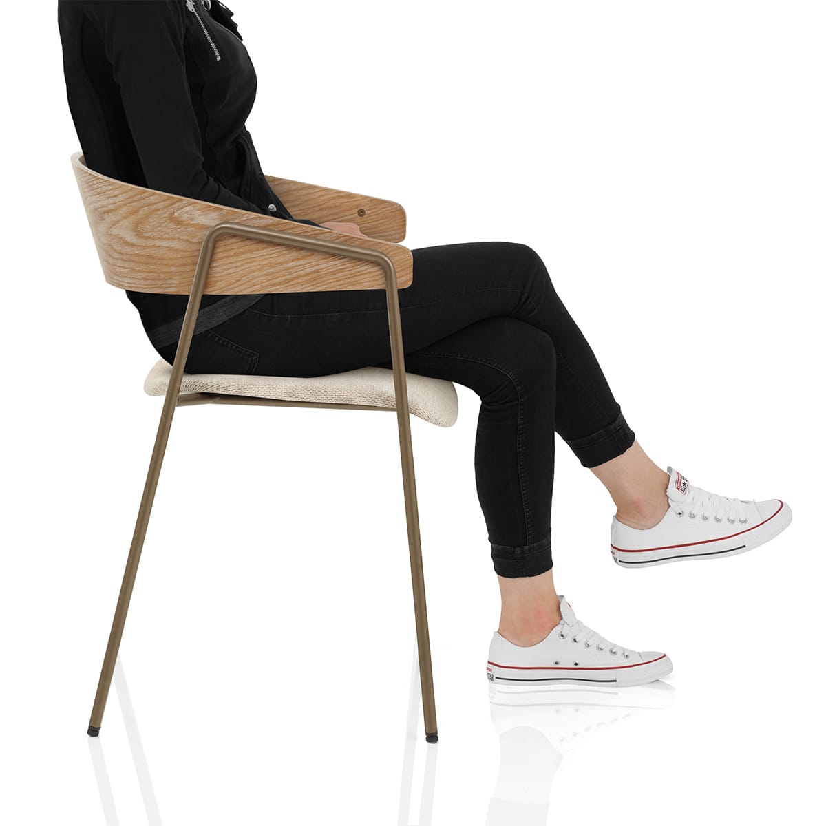 Lauren Oak Dining Chair Beige Fabric Frame Image