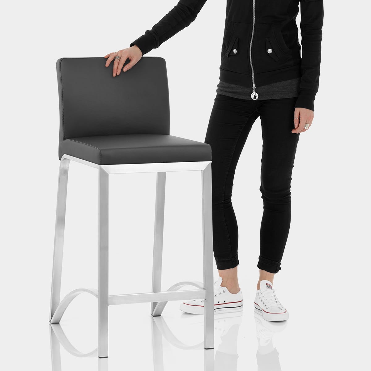 Leah Brushed Real Leather Stool Black Features Image