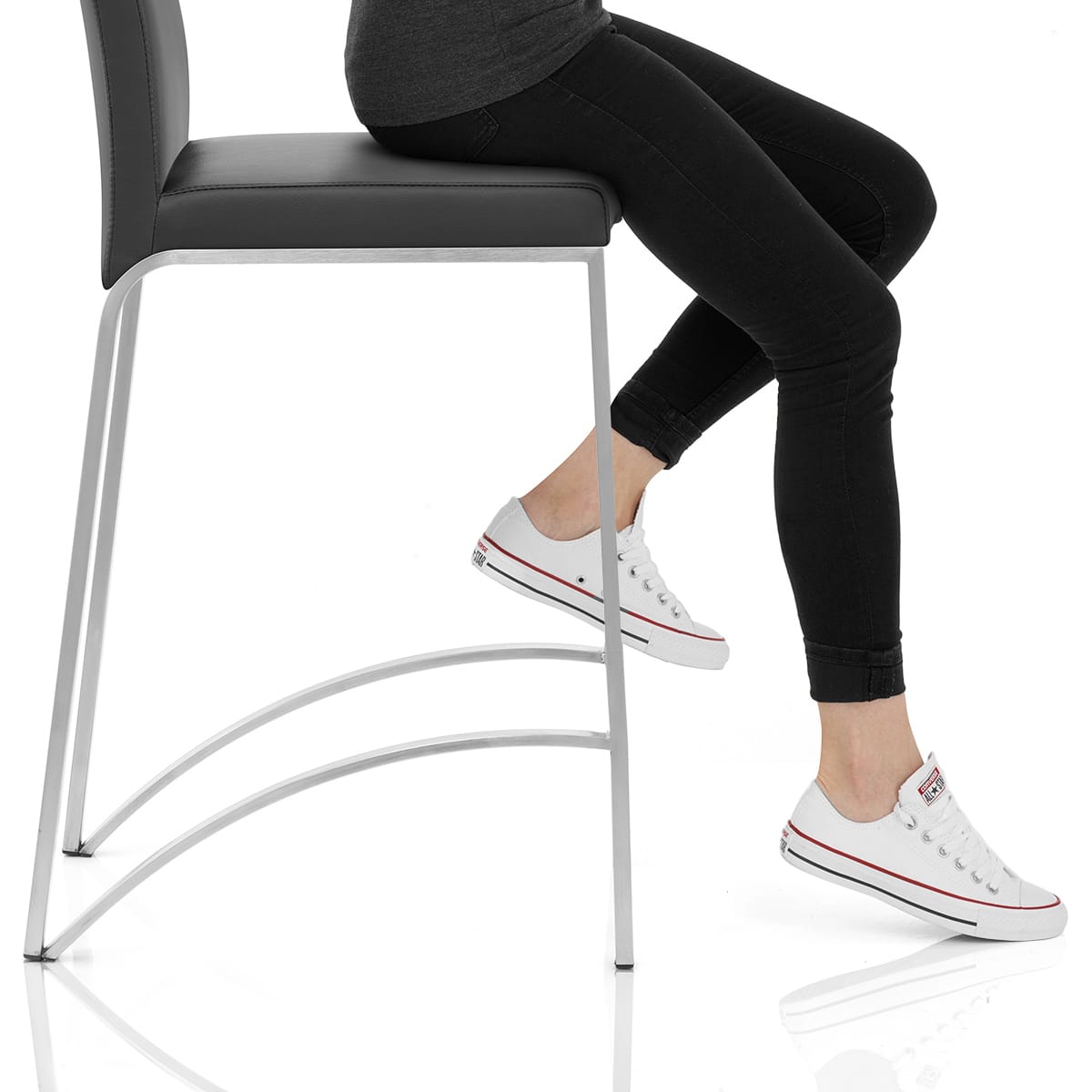 Leah Brushed Real Leather Stool Black Frame Image