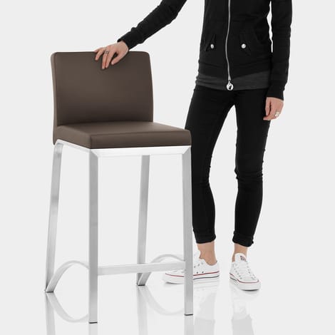 Leah Brushed Real Leather Stool Brown Features Image