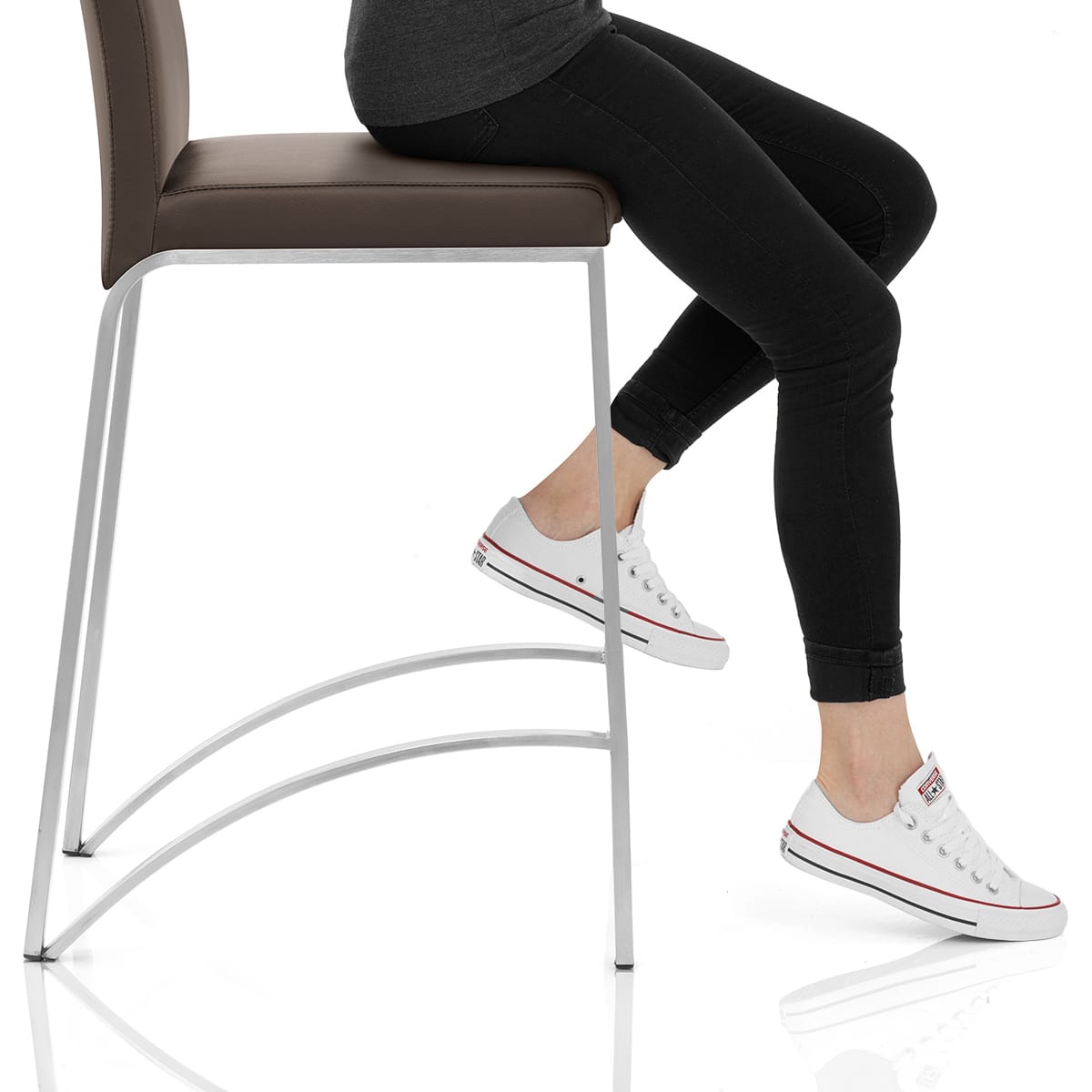 Leah Brushed Real Leather Stool Brown Frame Image