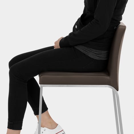 Leah Brushed Real Leather Stool Brown Seat Image