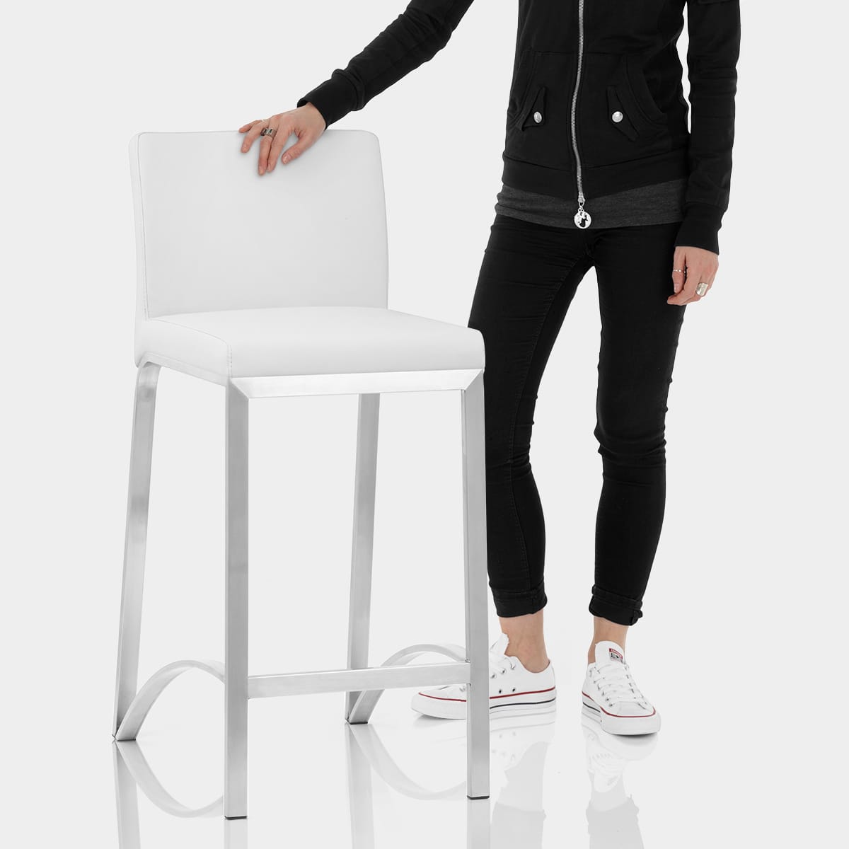 Leah Brushed Real Leather Stool White Features Image