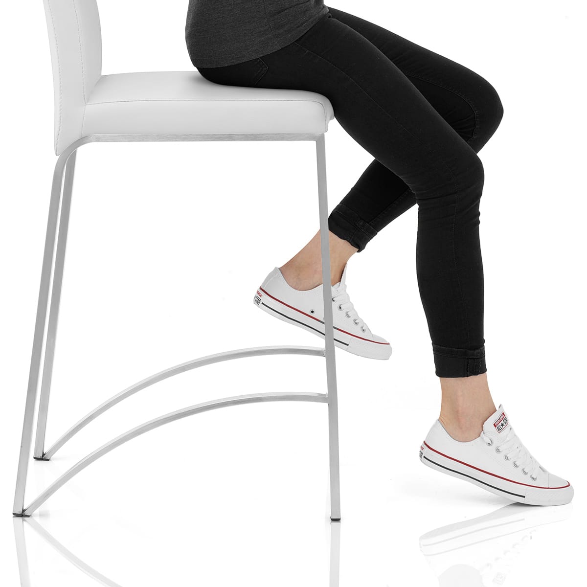 Leah Brushed Real Leather Stool White Frame Image