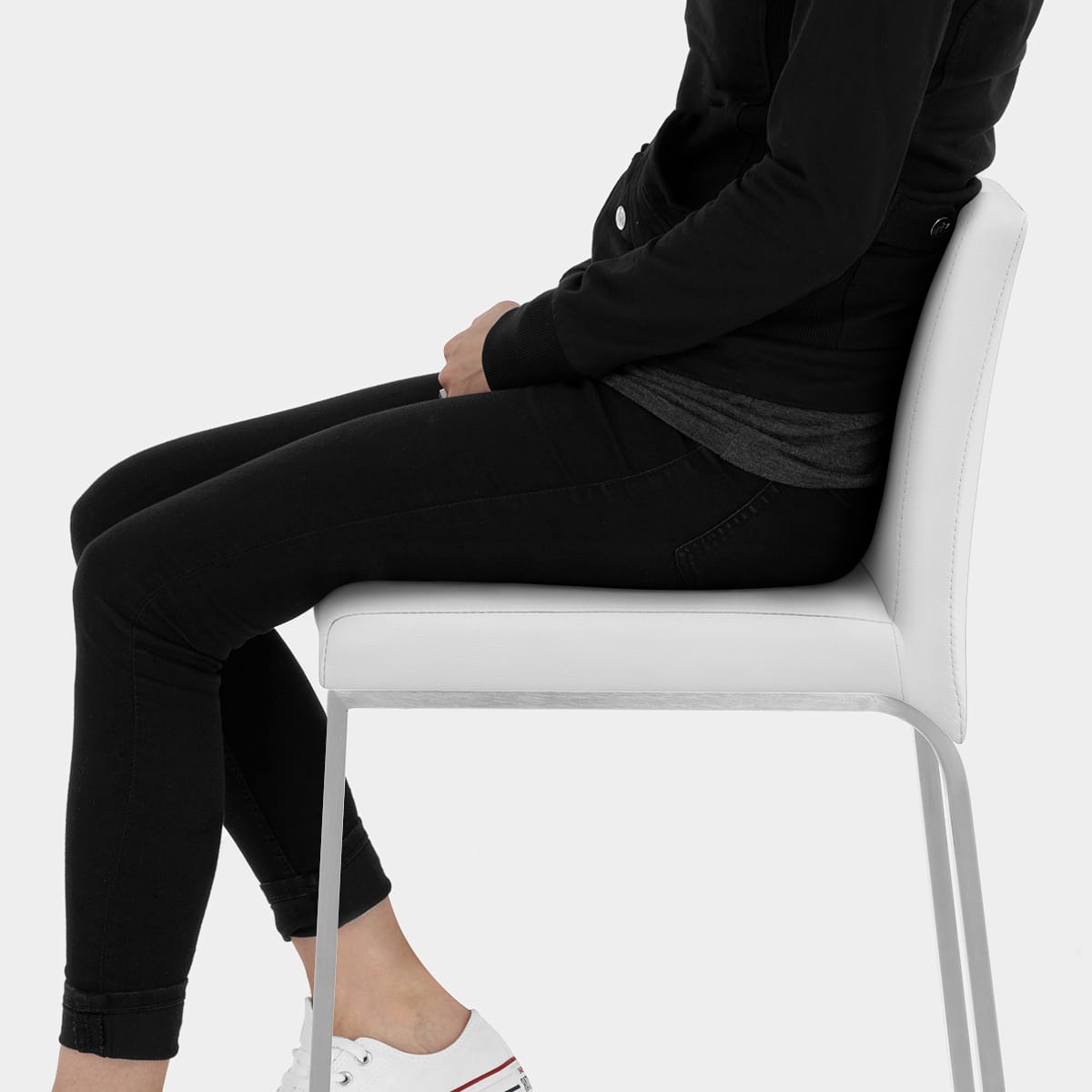 Leah Brushed Real Leather Stool White Seat Image