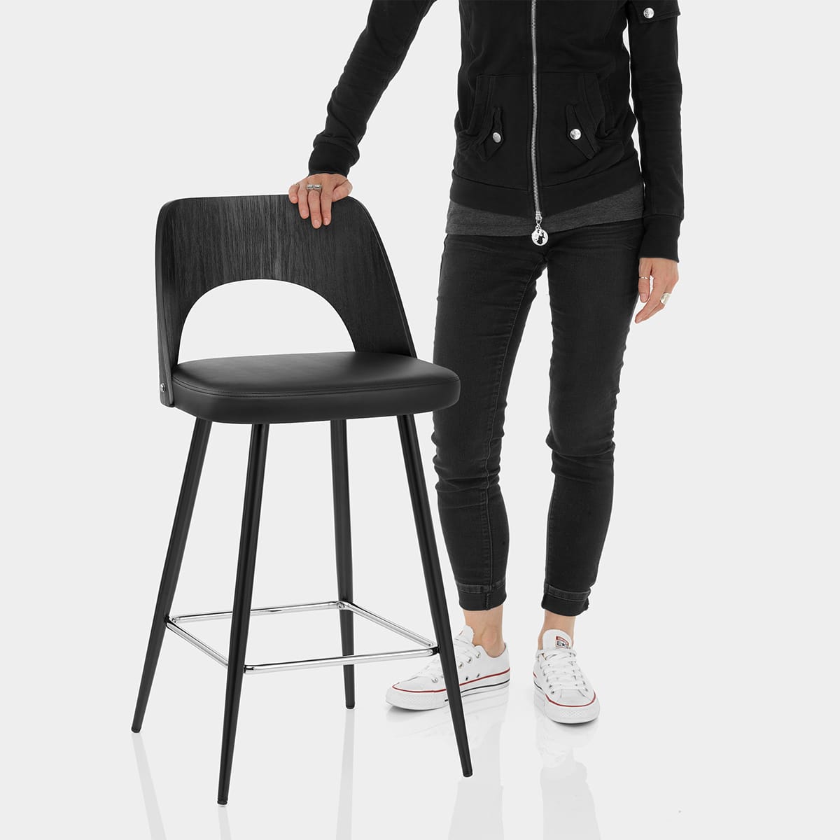 Leo Bar Stool Black Wood & Black Features Image
