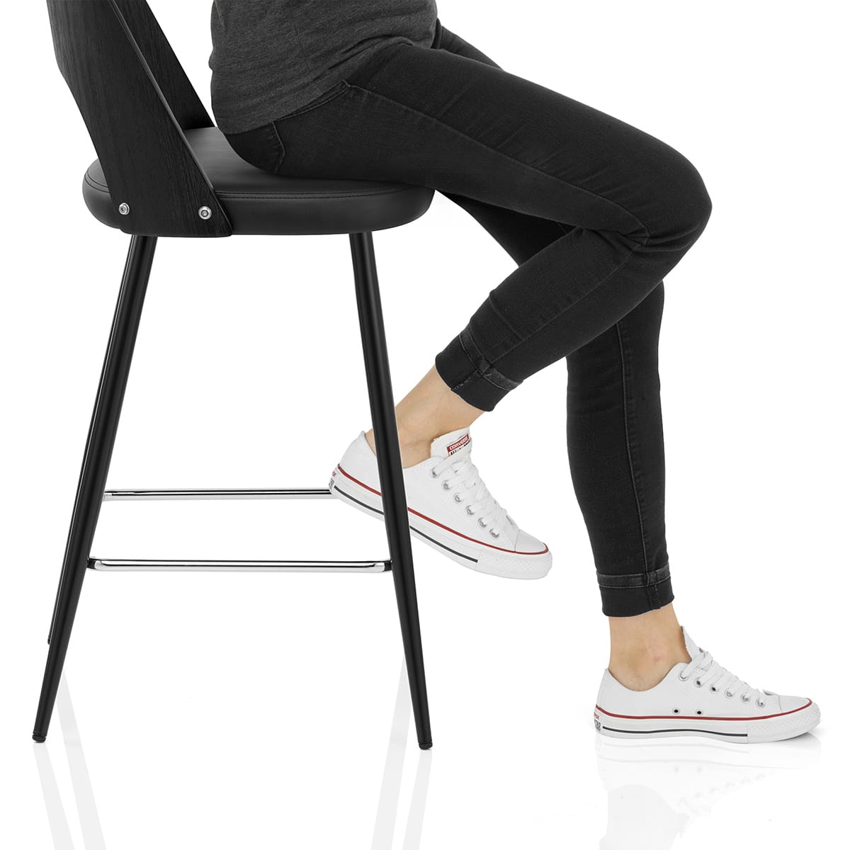 Leo Bar Stool Black Wood & Black Frame Image