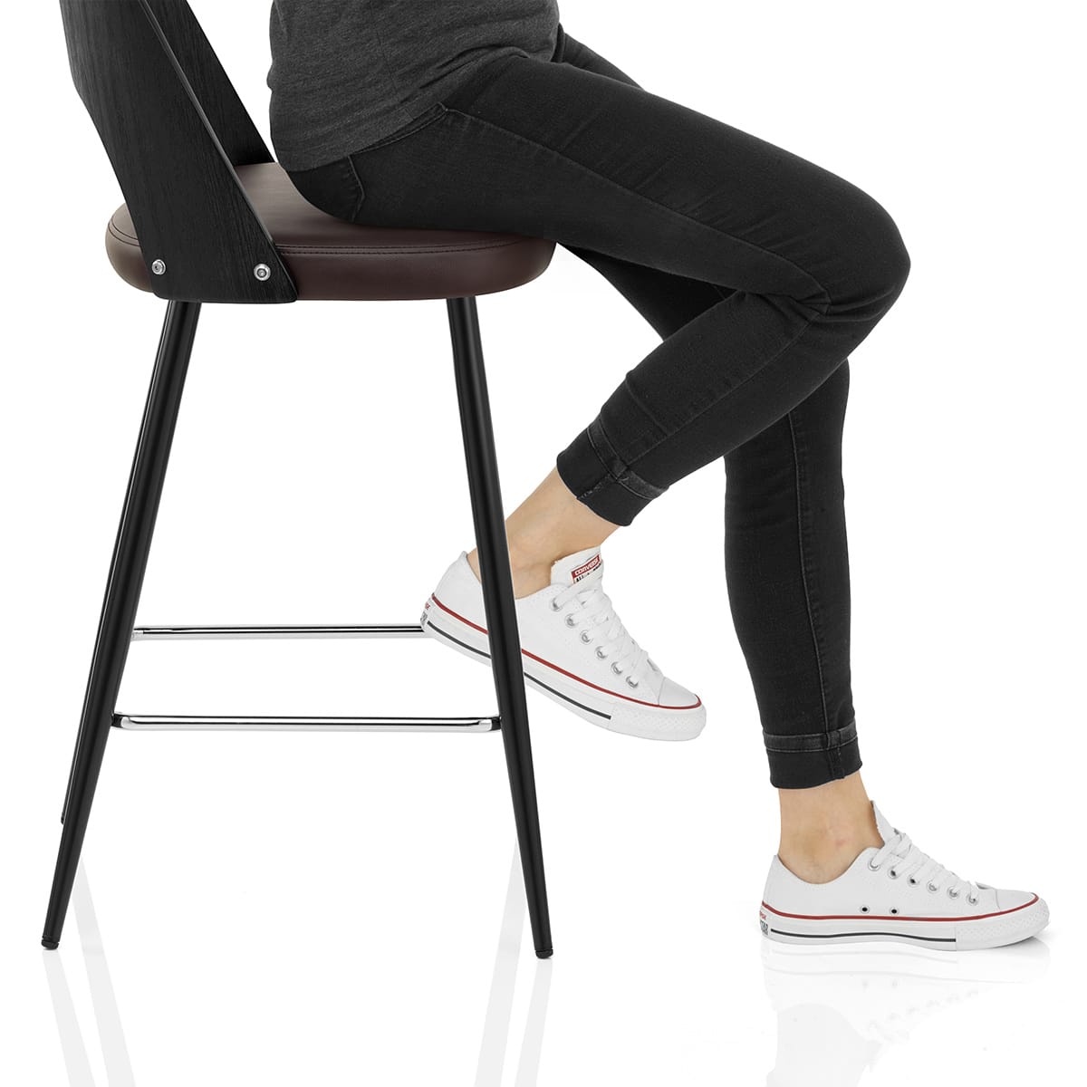 Leo Bar Stool Black Wood & Brown Frame Image